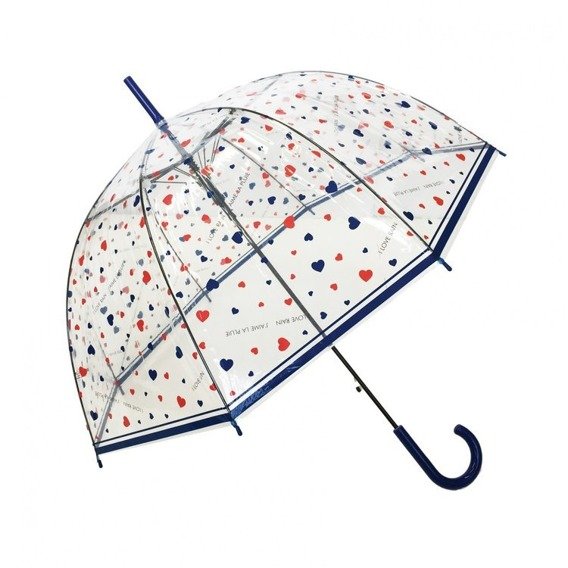 Długi parasol przezroczysty kopuła, I love Rain